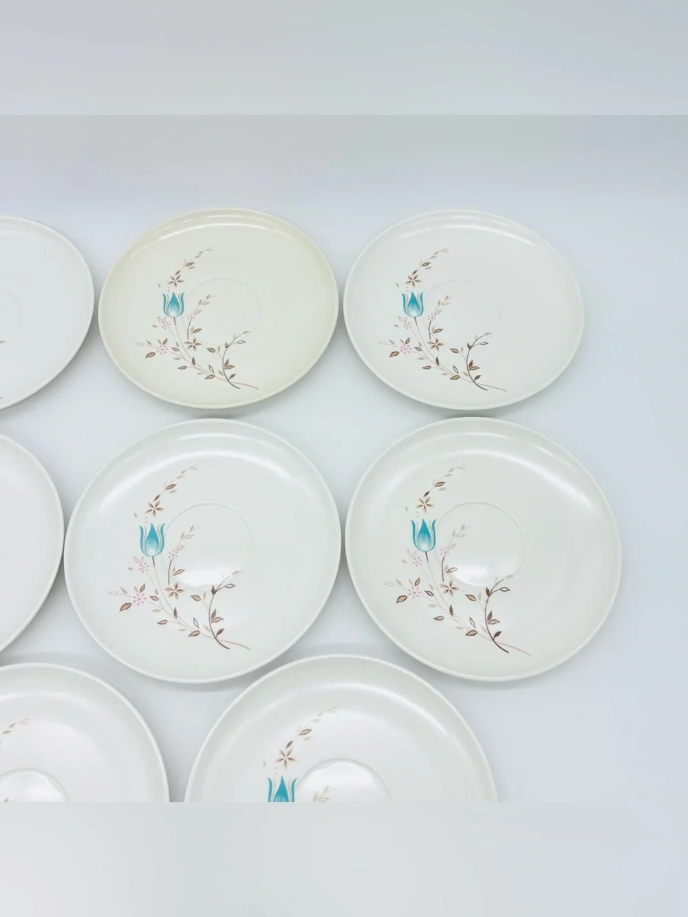 Vintage Lenox Ware Aqua Melamine Tea Cup Saucer Set 8 Floral Mid Century MCM USA